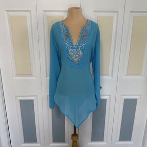 Chaudry Sports Nordstrom Turquoise Blue Sequin Embellished Tie Back Tunic Top L